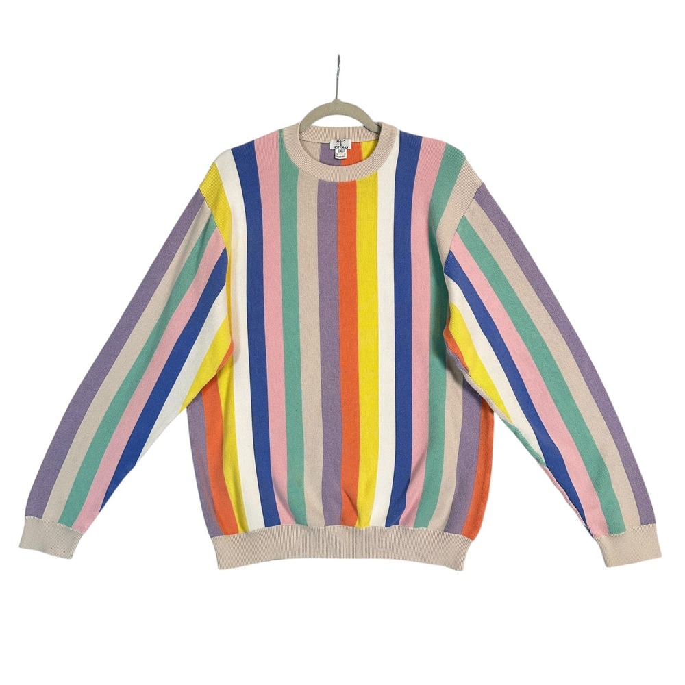 Maus & Hoffman Sweater XL Pima Cotton Vertical Rainbow Stripe Crewneck Multi VTG